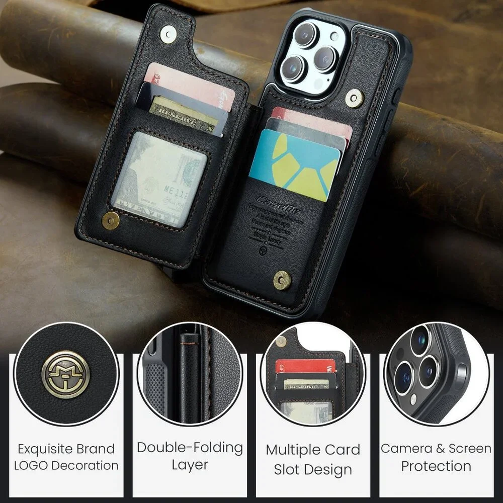 CaseMe C22 for iPhone 15 Pro Max PU Leather Wallet Case‎ with RFID Blocking Card